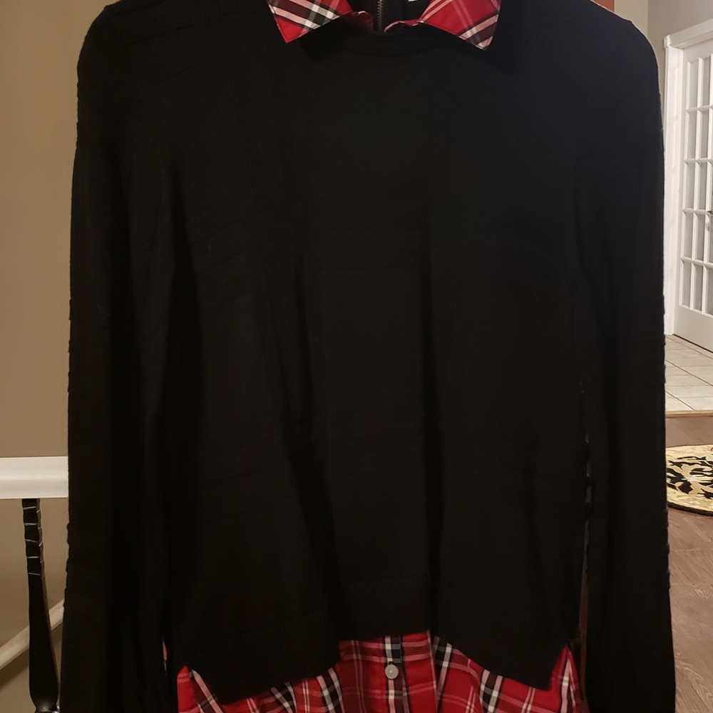 Foxcroft Black Crewneck Sweater with Layered Look